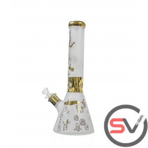 FROSTED GLASS RICK AND MORTY BEAKER 14inch - GOLD